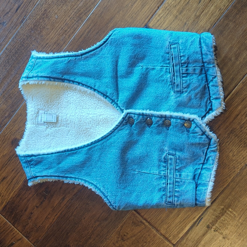 faux sherpa lined denim vest